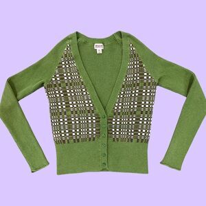 Mossimo Y2K Women's Green and Brown Cardigan